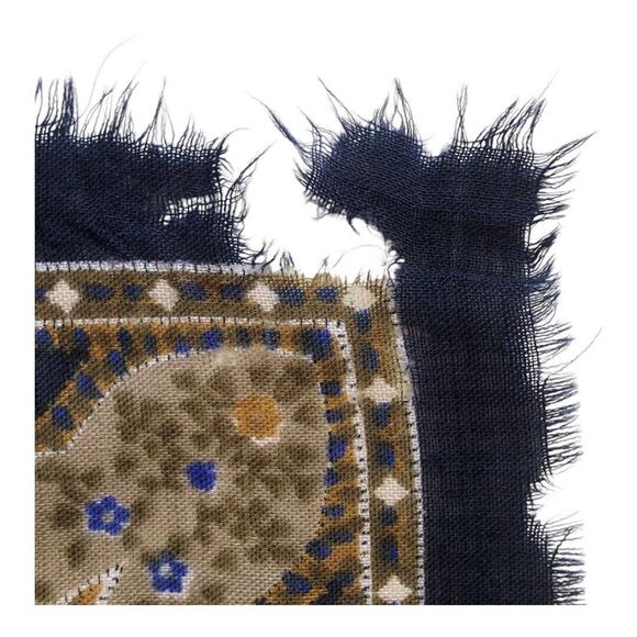 Vintage 1950’s - 1960’s Navy Taupe Ivory Paisley Floral Print Scarf Preowned - Picture 11 of 15